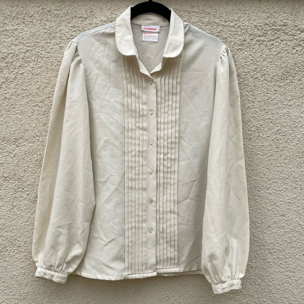 Vintage Donnkenny Khaki Tan Pleated Blouse 16